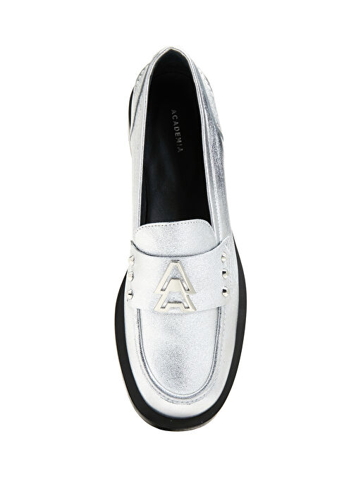 Silver Logo Tokalı Kadın Deri Loafer - Görsel 5