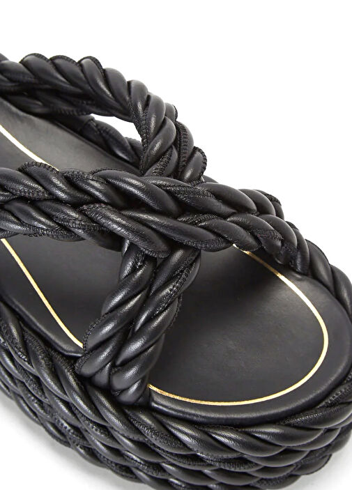 Siyah Kadın Deri Sandalet - Görsel 6