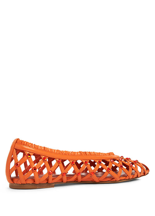 Turuncu Sepet Dokulu Kadın Deri Sandalet - Görsel 4