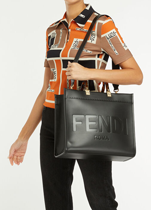 Fendi Siyah Kadın Sunshine Tote Siyah Kadın Deri Çanta 1552521