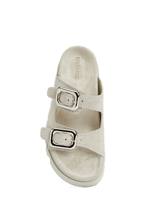 Krem Kadın Deri Terlik - Görsel 5