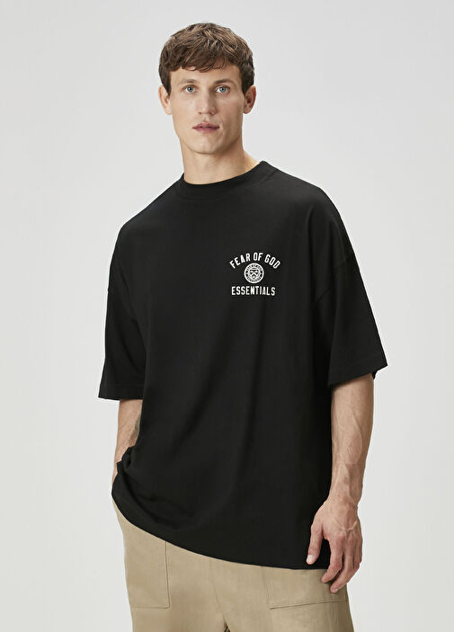 Fear Of God Essentials - Siyah Logo Baskılı T-shirt - Siyah