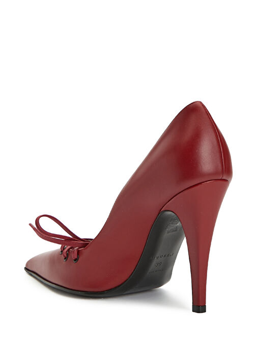 Bordo Bağcık Detaylı Deri Topuklu Ayakkabı - Görsel 4