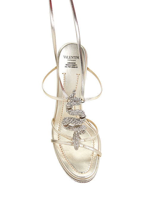 Silver Taşlı Topuklu Deri Sandalet - Görsel 5