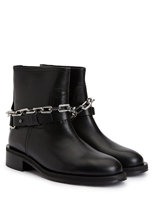 Siyah Zincir Detaylı Kadın Deri Bot - Görsel 3