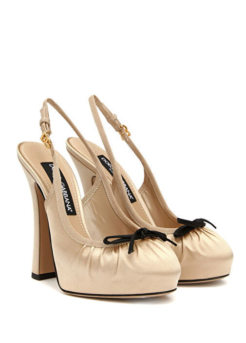 Krem Saten Topuklu Ayakkabı - Görsel 3