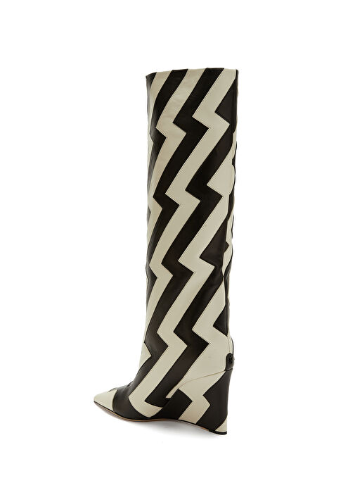 Blake Siyah Beyaz Zikzak Desenli Kadın Deri Çizme - Görsel 4