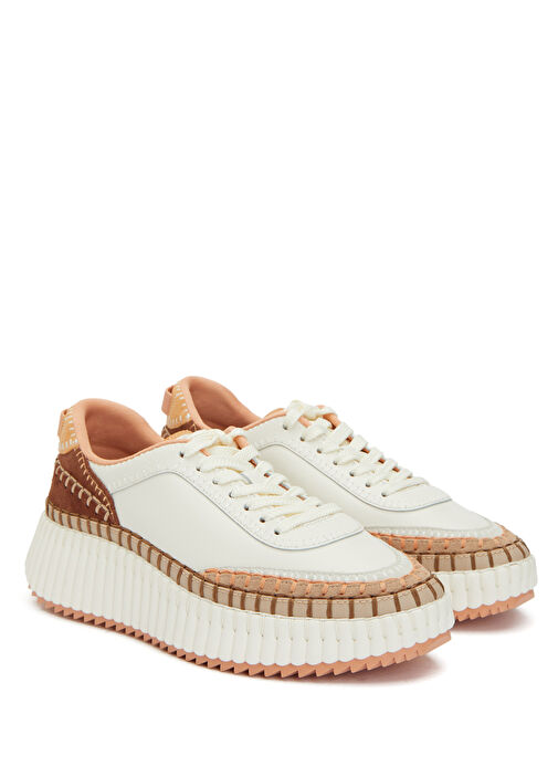 Turuncu Beyaz Kadın Deri Sneaker - Görsel 3