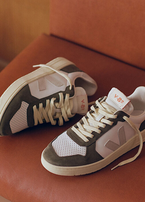 V-82 Grained Haki Bej Kadın Deri Sneaker - Görsel 5