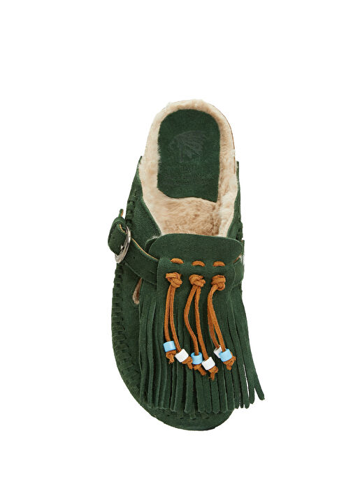 Koyu Yeşil Püskül Detaylı Kadın Süet Terlik - Görsel 5