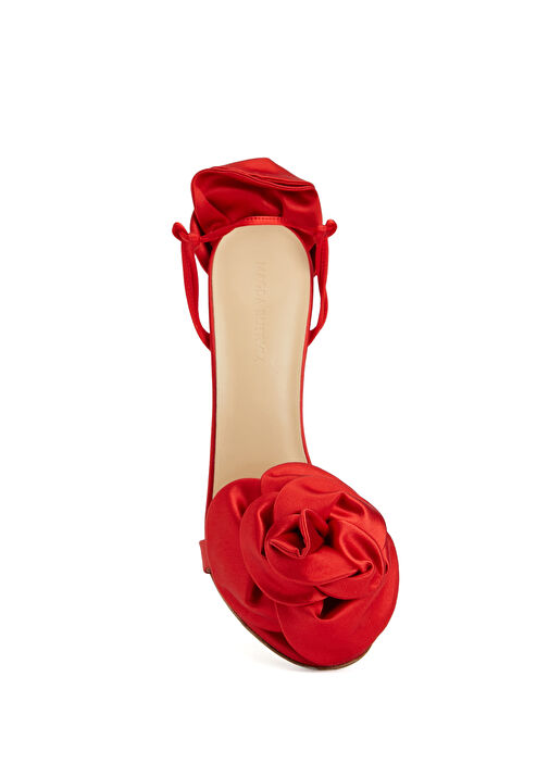 Kırmızı Kadın İpek Saten Sandalet - Görsel 5