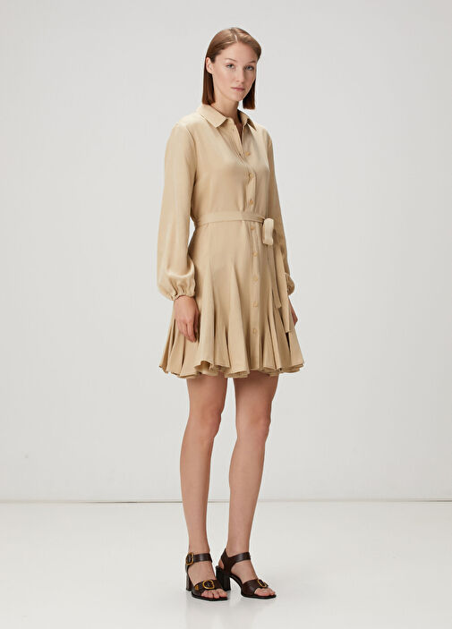 white dress with beige heels Harvey Mini Dress - Beige Stripe main image 1