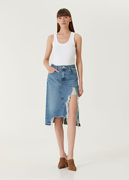 Denim distressed asymmetrical skirt best sale