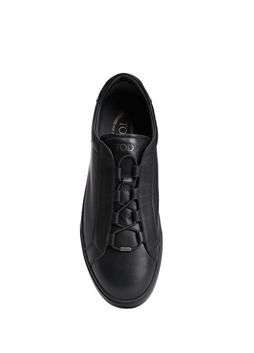 Siyah Logo Detaylı Erkek Deri Sneaker - Görsel 5