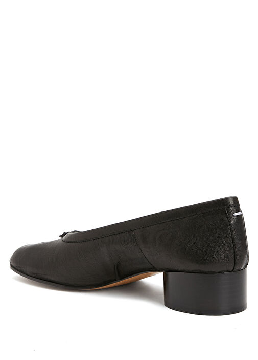 Tabi Siyah Deri Topuklu Ayakkabı - Görsel 4