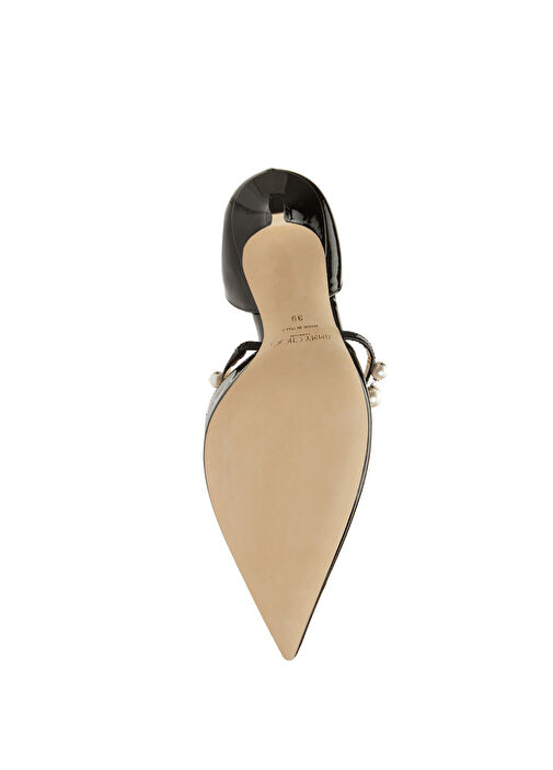 Siyah İncili Deri Topuklu Ayakkabı - Görsel 7