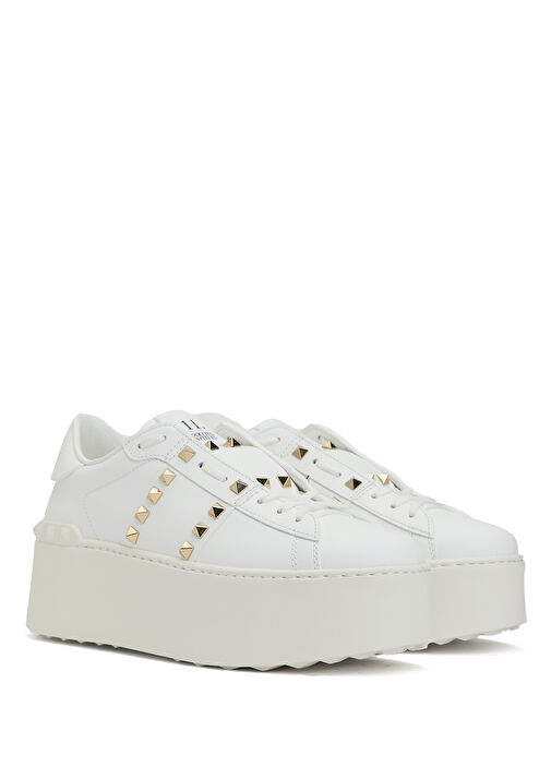 Rockstud Beyaz Kadın Deri Sneaker - Görsel 3