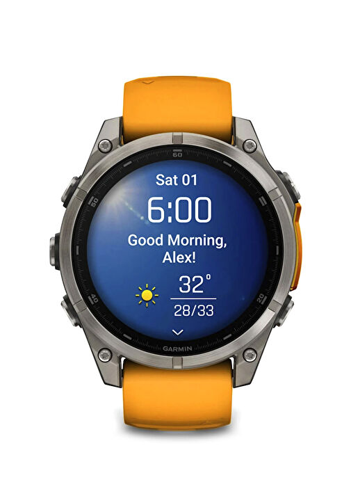 Garmin - Fenix 8 Amoled Sapphire Turuncu Titanyum 47mm Silikon
