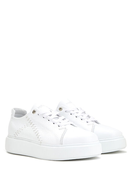 Beyaz Kadın Deri Sneaker - Görsel 3