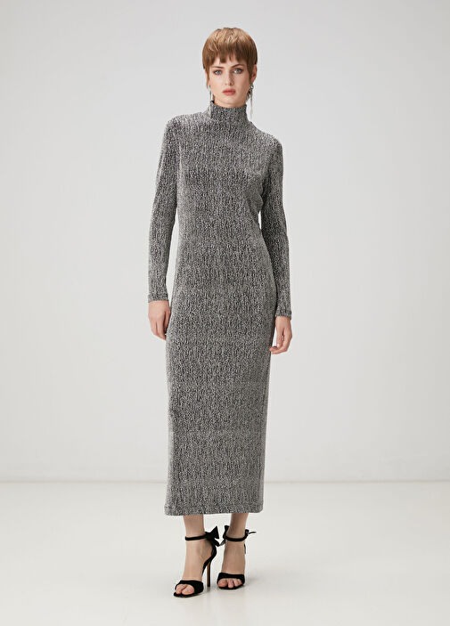 Silver İşlemeli Maksi Abiye Elbise