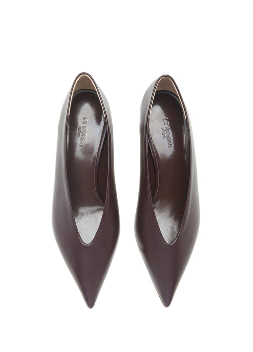 Koyu Kahverengi Deri Topuklu Ayakkabı - Görsel 4