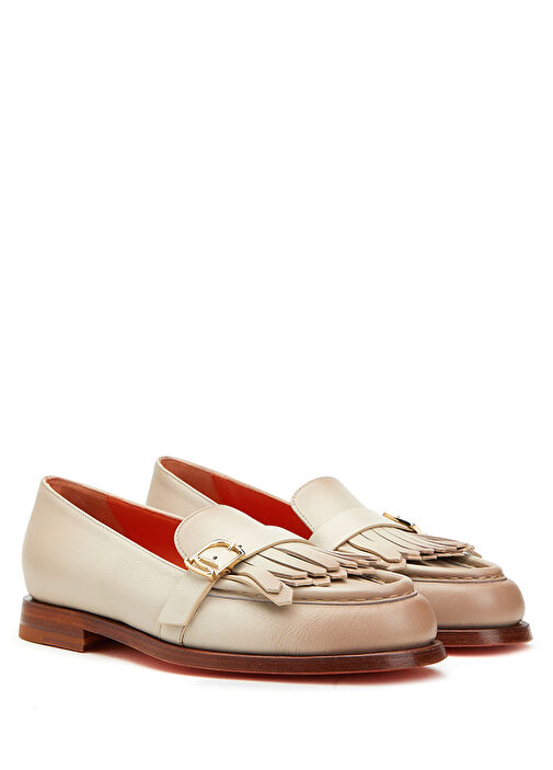 Bej Püsküllü Kadın Deri Loafer - Görsel 3