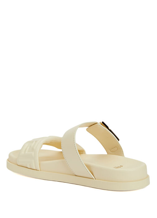 Ekru Logo Desenli Kadın Deri Terlik - Görsel 4