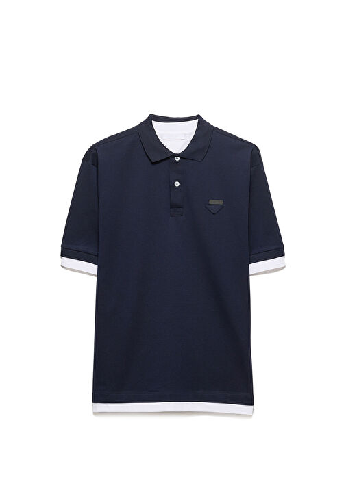 Prada Mavi Erkek Mavi Pamuklu Polo Yaka Kısa Kollu Erkek T-shirt
