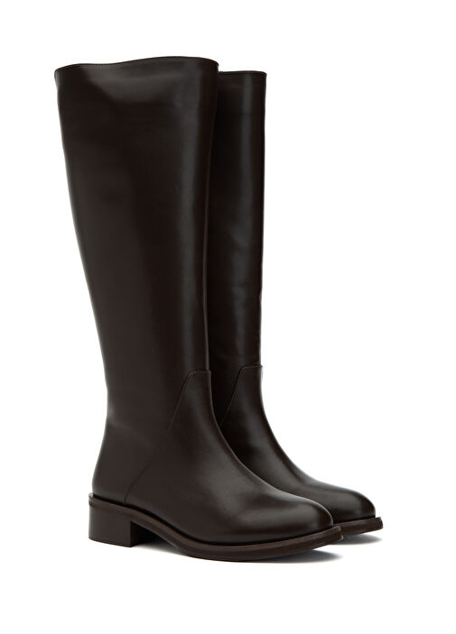 Koyu Kahverengi Kadın Deri Çizme - Görsel 3