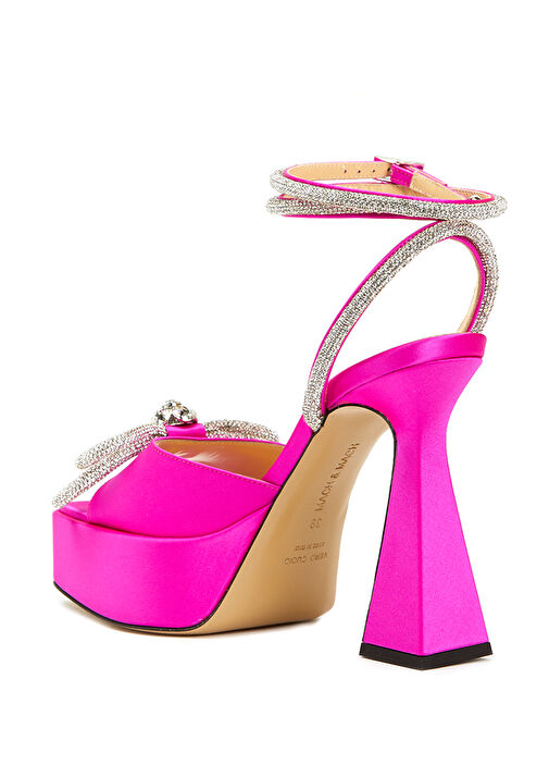 Fuşya Fiyonklu Mikro Taşlı Kadın İpek Sandalet - Görsel 4