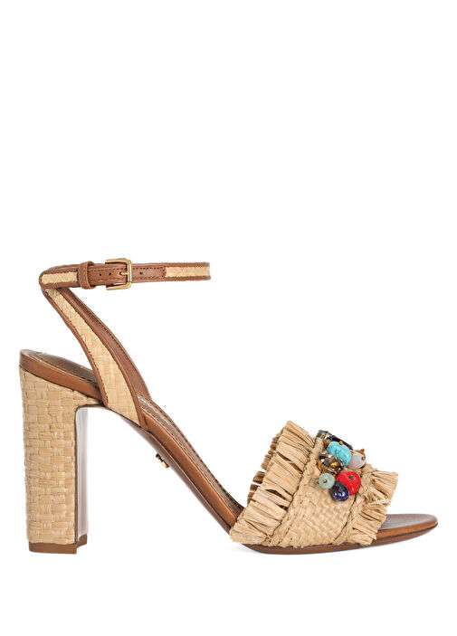 Naturel Taş İşlemeli Kadın Sandalet - Görsel 2