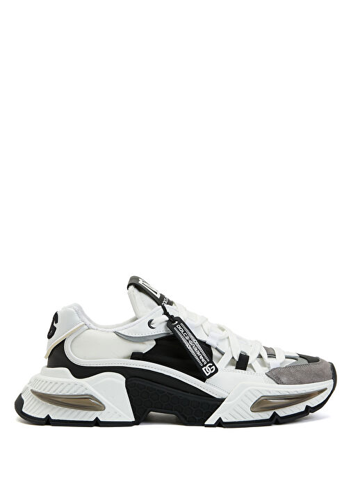 Dolce&Gabbana - Beyaz Gri Logolu Erkek Sneaker - Siyah-Beyaz