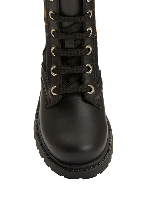 Siyah Kahverengi Logolu Unisex Çocuk Deri Bot - Görsel 5