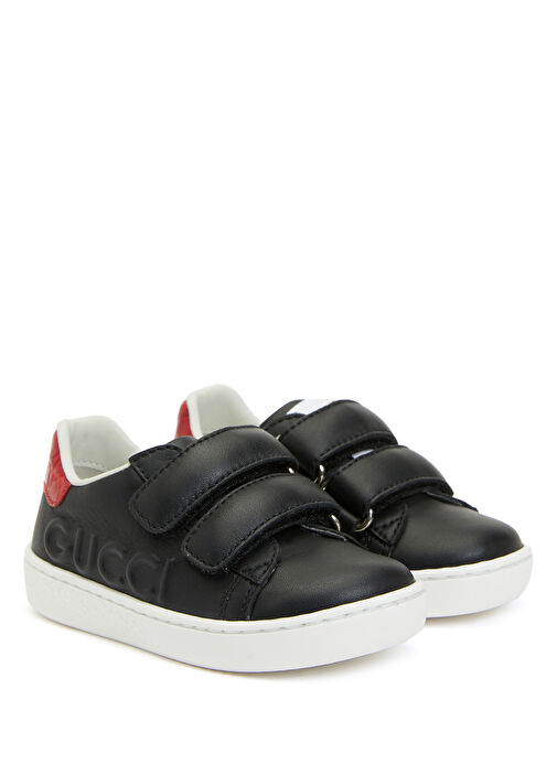 Siyah Logolu Unisex Çocuk Deri Sneaker - Görsel 3