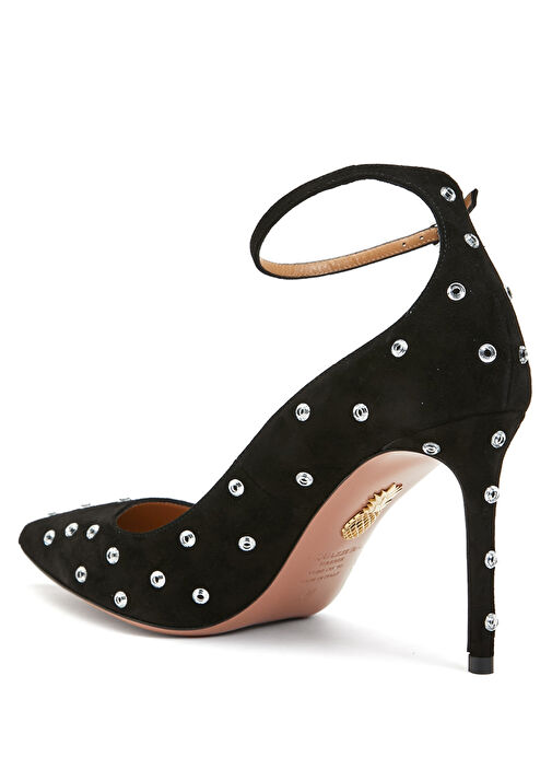Love Affair Crystal Siyah Deri Topuklu Ayakkabı - Görsel 4