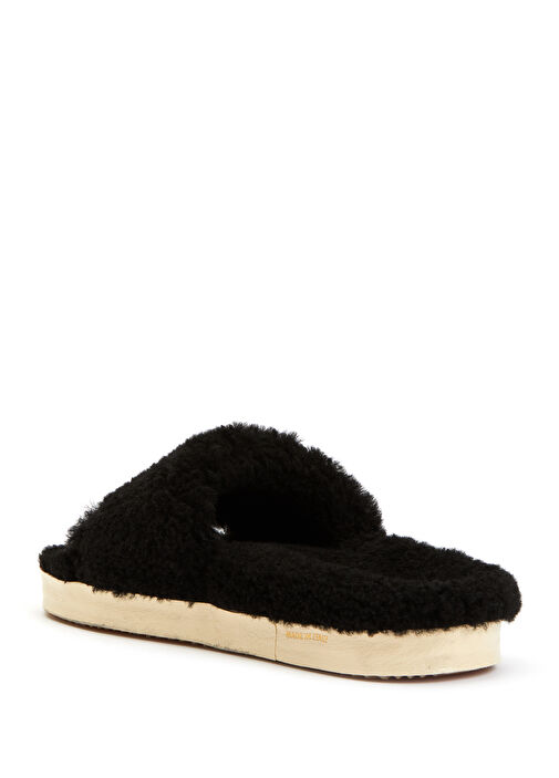 Siyah Logolu Shearling Dokulu Kadın Terlik - Görsel 4