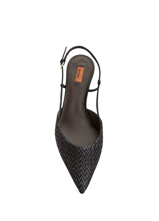 Siyah Zikzak Desenli Kadın Topuklu Ayakkabı - Görsel 5