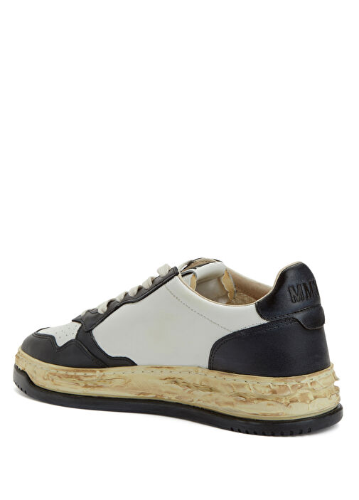 Siyah Beyaz Erkek Deri Sneaker - Görsel 4