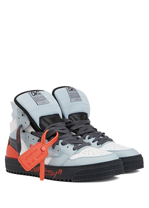 Off-White - 3.0 Off Court Mavi Beyaz Erkek Deri Sneaker - Mavi-Beyaz