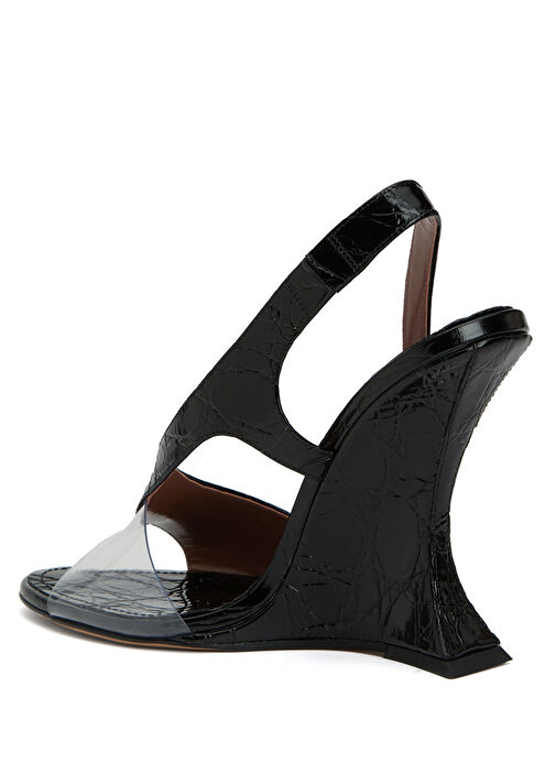 Siyah Krokodil Dokulu Kadın Deri Sandalet - Görsel 4