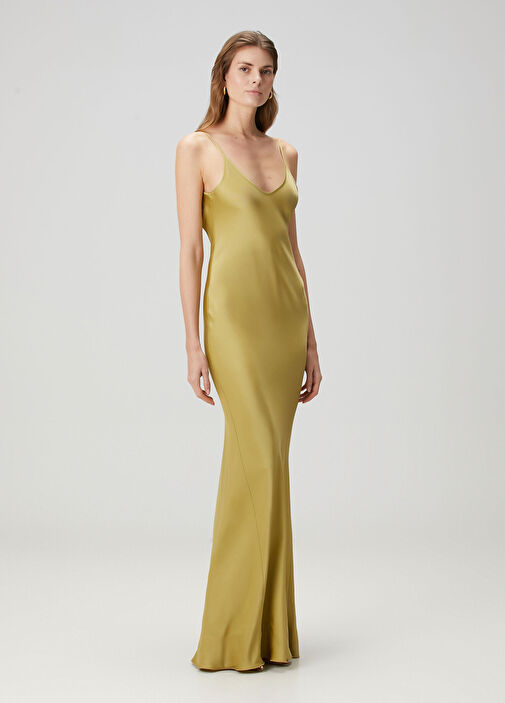 Victoria Beckham - Green Maxi Satin Cocktail Dress