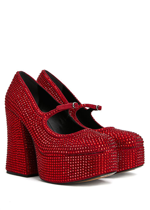 The Kiki Kırmızı Taş İşlemeli Topuklu Ayakkabı - Görsel 3