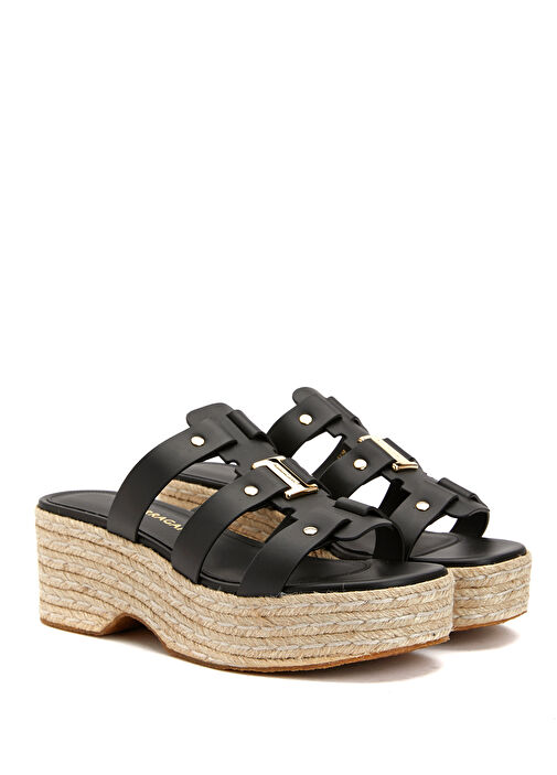 Siyah Logo Tokalı Kadın Deri Terlik - Görsel 3