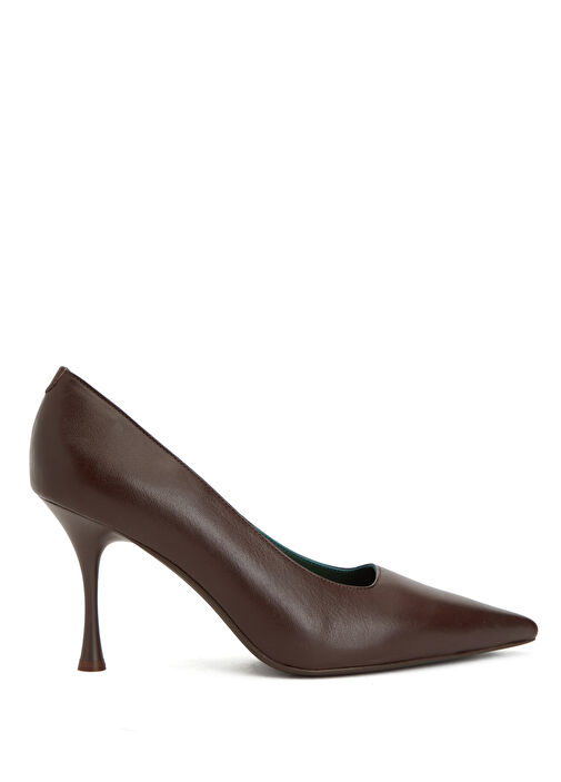 Kahverengi Deri Topuklu Ayakkabı - Görsel 2