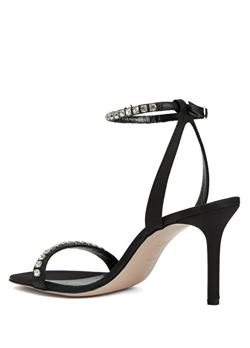 Siyah Taşlı Kadın Saten Sandalet - Görsel 4