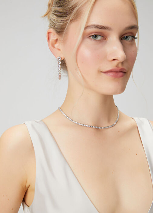 Silver Taş Detaylı Kadın Sallantılı Küpe