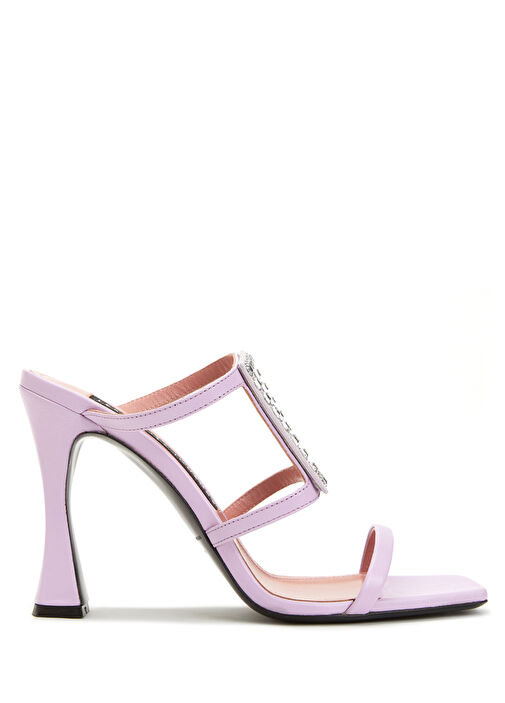 Lila Taş Bantlı Kadın Deri Terlik - Görsel 2