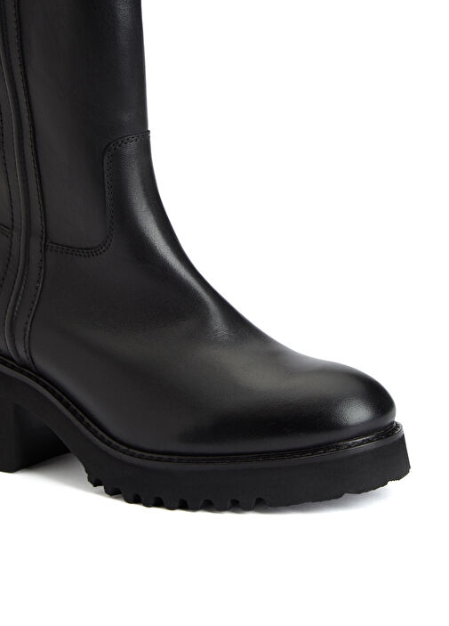 Siyah Fermuarlı Parlak Kadın Deri Bot - Görsel 7