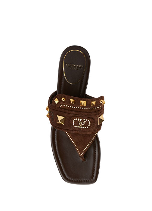 Rockstud Kahverengi Kadın Deri Terlik - Görsel 5