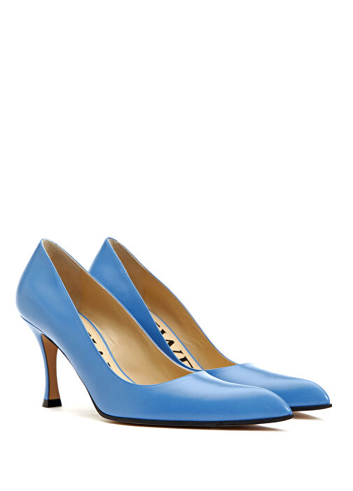 Açık Mavi Deri Stiletto - Görsel 3